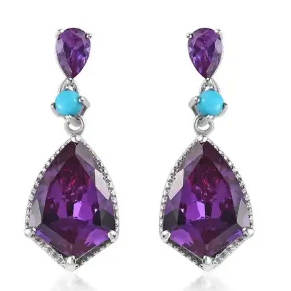 Lab Grown Color Change Sapphire & Sleeping Beauty Turquoise Earrings